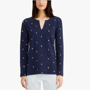 Charter‎ Club Women's Cotton Embroidered Top Blue Size Petite Large A25